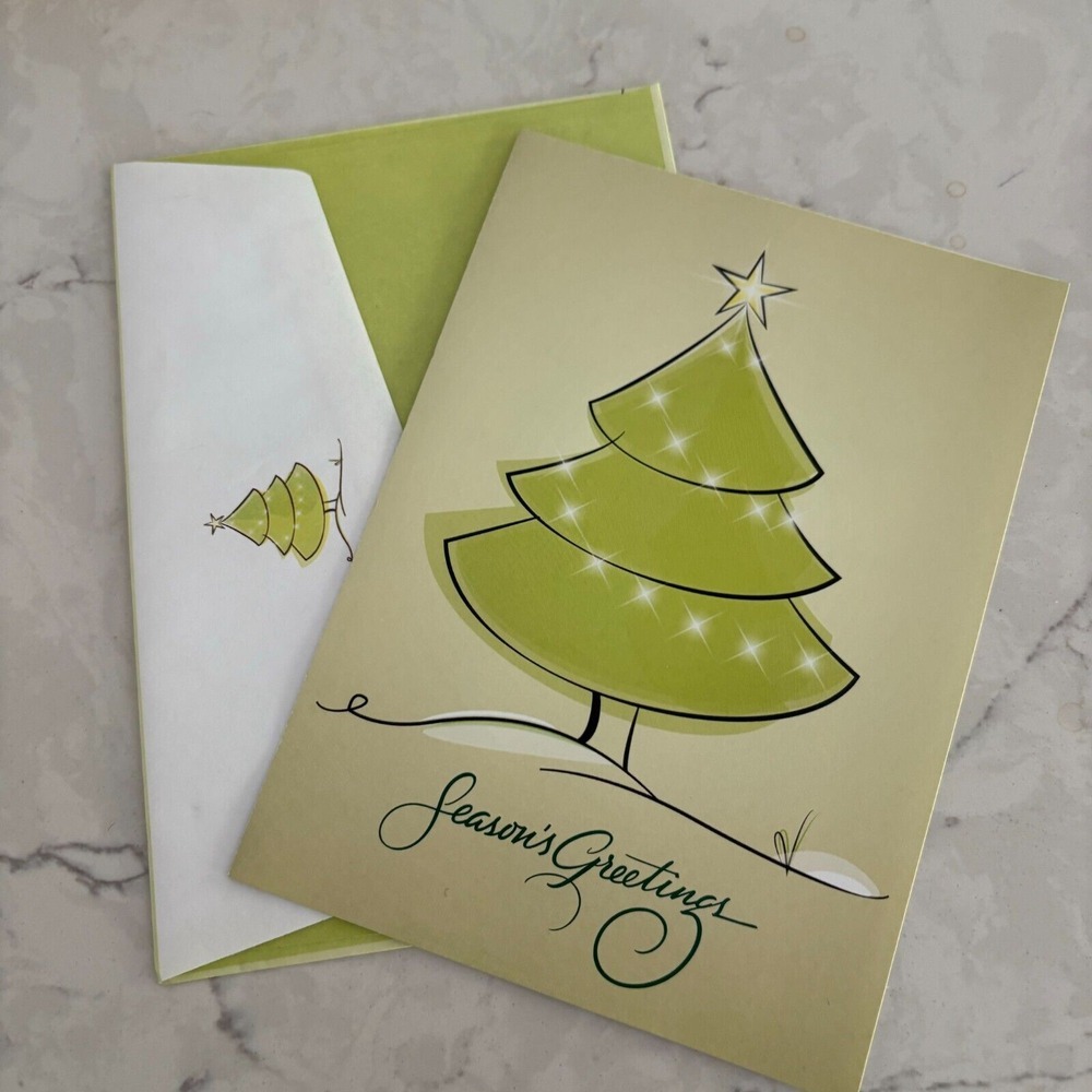 Season Greetings Card Green Christmas Tree Festive Holiday Warm Wishes‎ Habitat